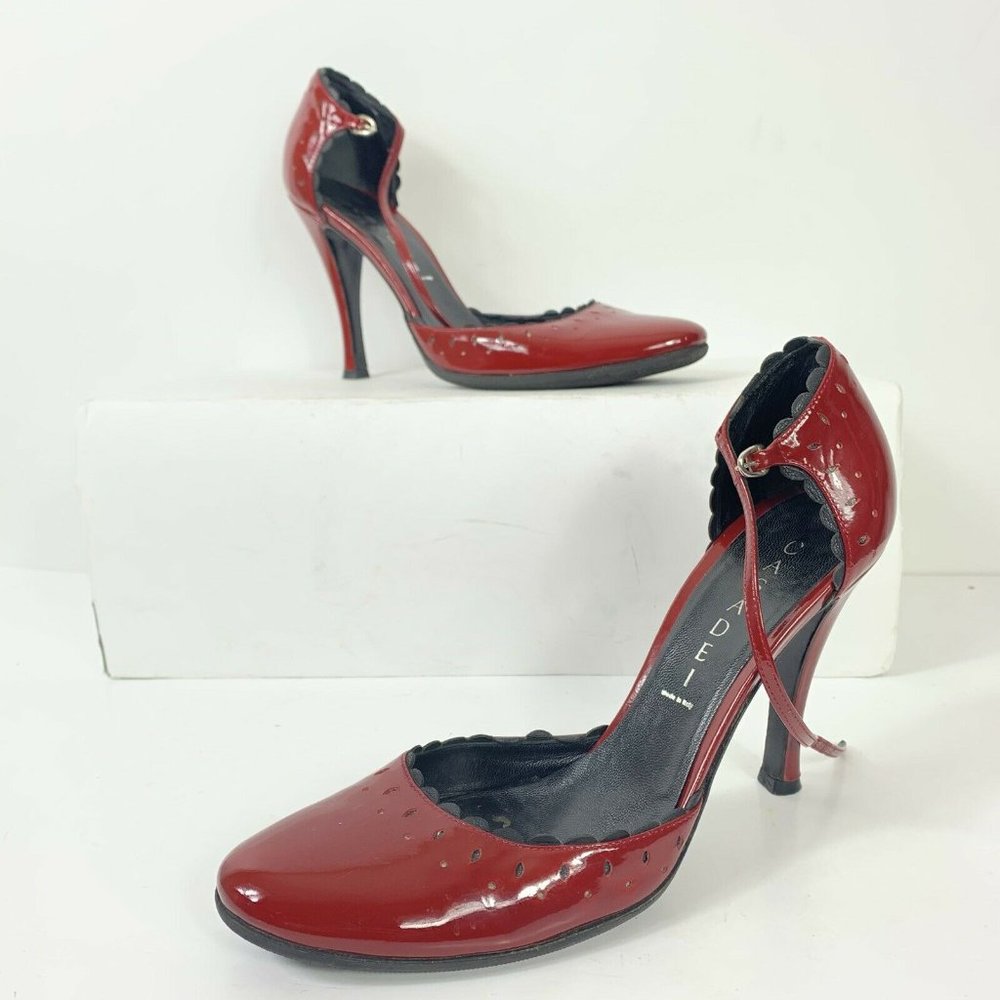 Casadei Red Leather Heels Pumps Wm Sz 7.5 Italy